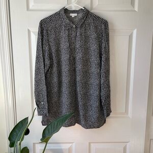 J. Jill Black White Button Front Long Sleeve Blouse Womens Large